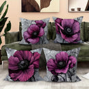 Axyaa Gray Purple Poppy Pillow Covers - Soft Polyester, Fade-Proof, Zipper Closure