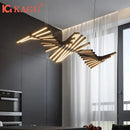 Axyaa Fishbone LED Pendant Lamp: Modern Nordic Chandelier for Restaurant, Office, and Kitchen