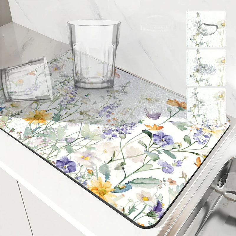 Axyaa Butterflies Draining Mat: Quick Dry Kitchen & Bathroom Drain Pad