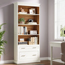 Axyaa 5-Shelf File Cabinet Bookcase, 72" White, Free-Standing Wood Display Storage