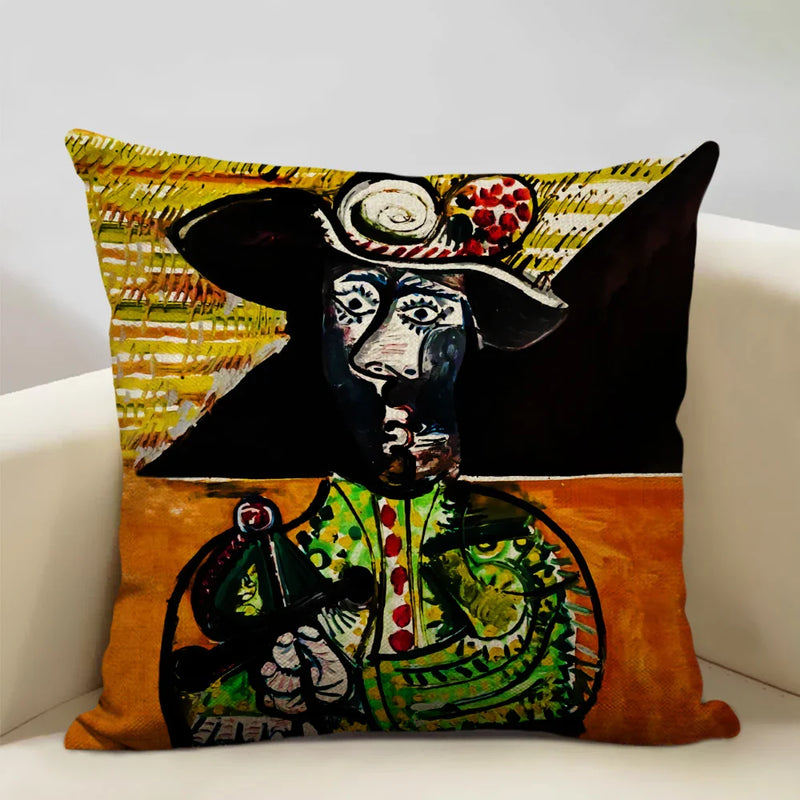 Pablo Picasso Abstract Art Cushion Cover 45x45cm Beige Linen Axyaa Brand