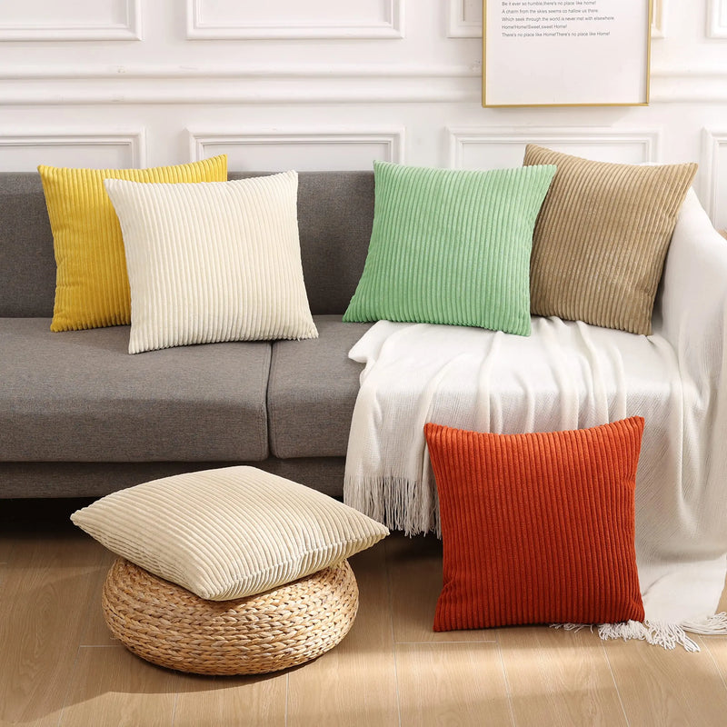 Axyaa Corduroy Cushion Cover - Soft Fluffy Strip Pillow Cover