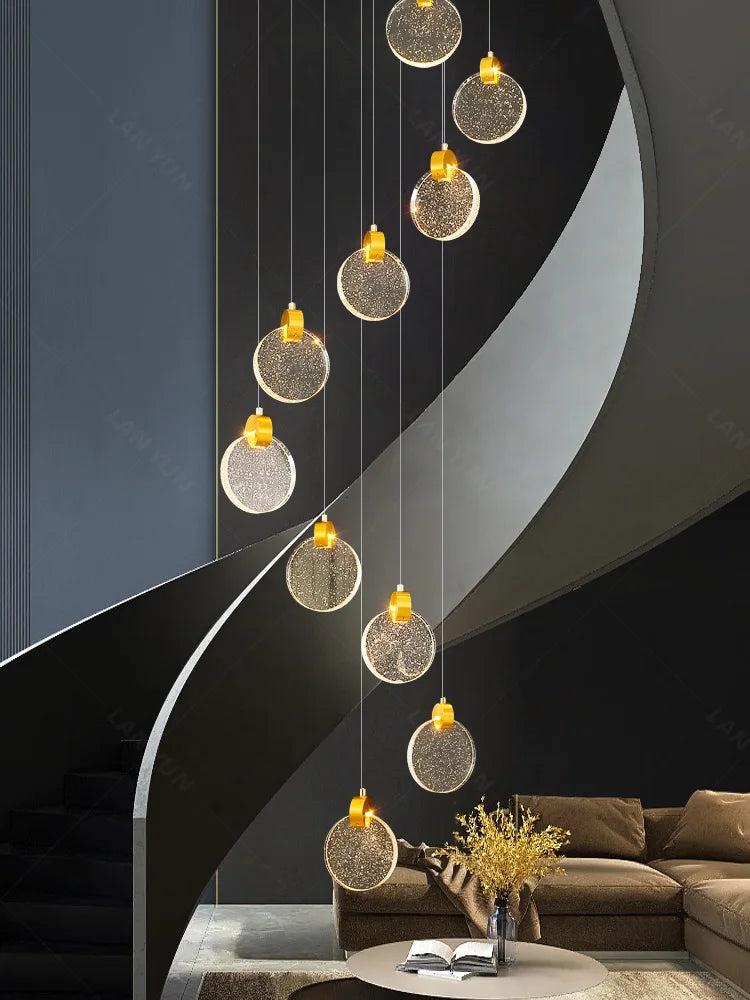 Axyaa Crystal Chandeliers LED Pendant Ceiling Light for Staircase Duplex Building