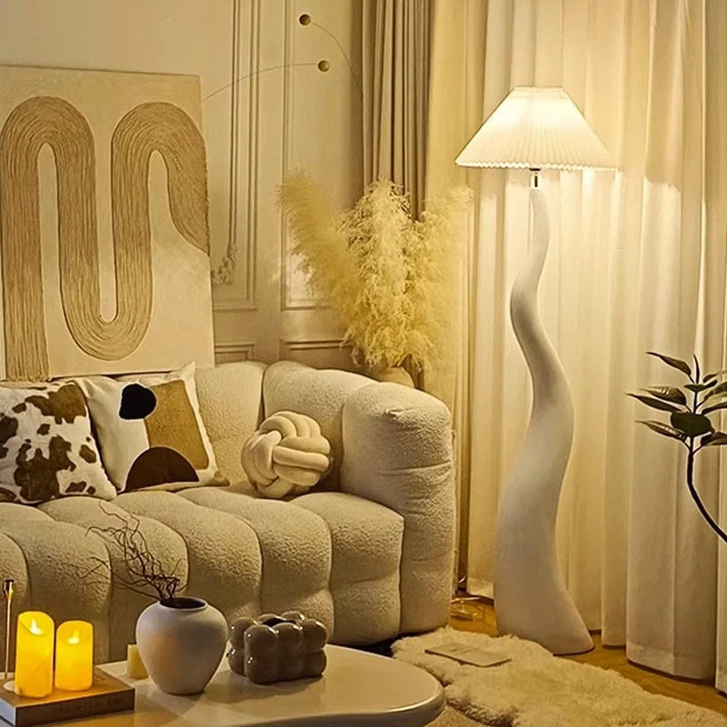 Axyaa Curved Nordic Cream Floor Lamp for Living Room & Bedroom