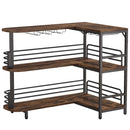 Axyaa 3 Tier L-Shaped Home Bar Unit with Wine Glasses Holder and Storage Shelves