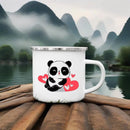 Axyaa Flower Panda Enamel Water Cup with Handle - Kid's Creative Drink Mug