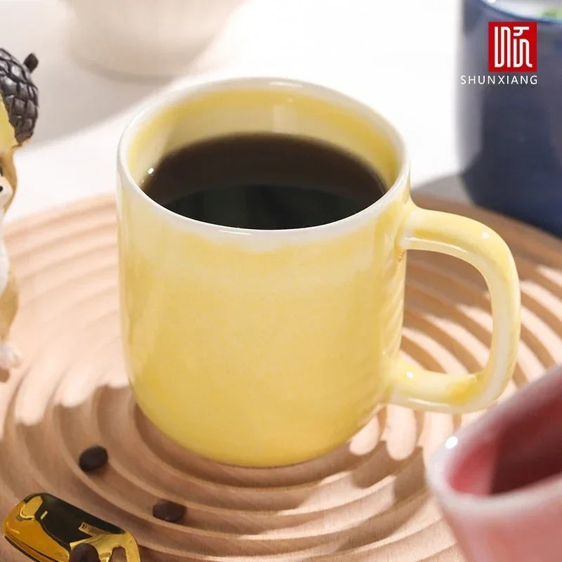 Axyaa 440ml Ceramic Coffee Mug with Handle, Solid Color Irregular Cup Home Breakfast Oat Cup
