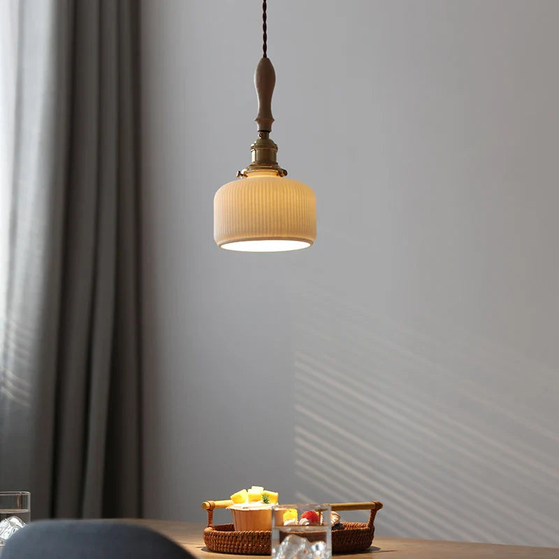 Axyaa Ceramic Wood Copper LED Pendant Light for Modern Home Decor