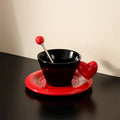 Axyaa Heart Design Ceramic Coffee Cup Set with Saucer & Spoon