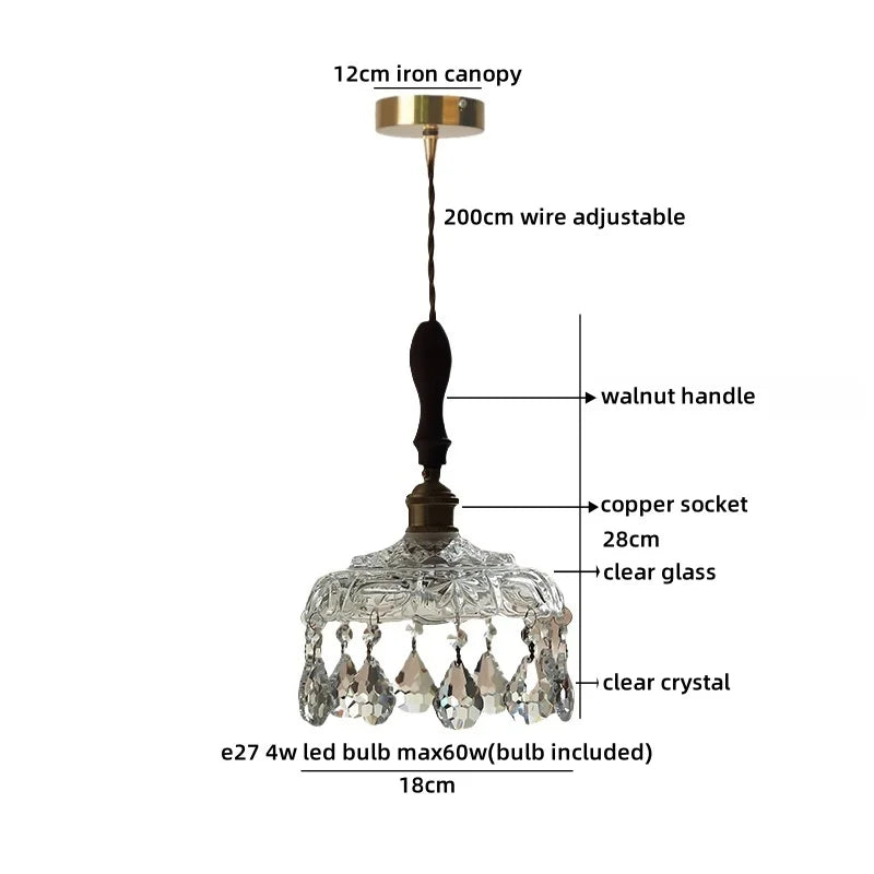Axyaa Clear Glass LED Pendant Light with Adjustable Copper Socket for Modern Decor