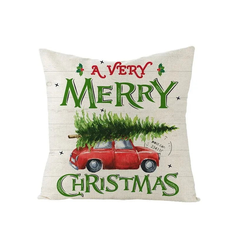 Axyaa Christmas Gingerbread Car Tree Print Pillowcase for Festive Home Decor