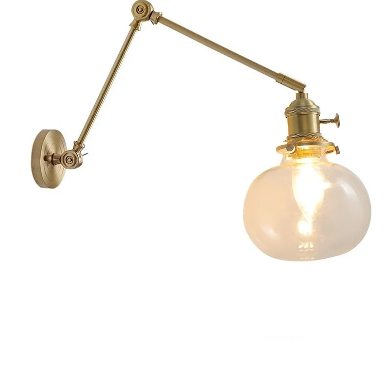 Axyaa Smoke Glass Ball LED Wall Sconce Copper Arm Switch Modern Luminaria