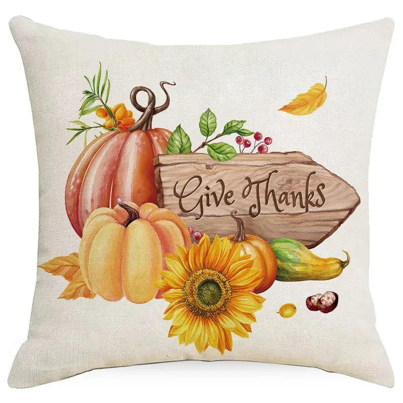 Axyaa Autumn Pumpkin Cushion Cover 18x18 Inches - Modern Thanksgiving Decor Pillowcase