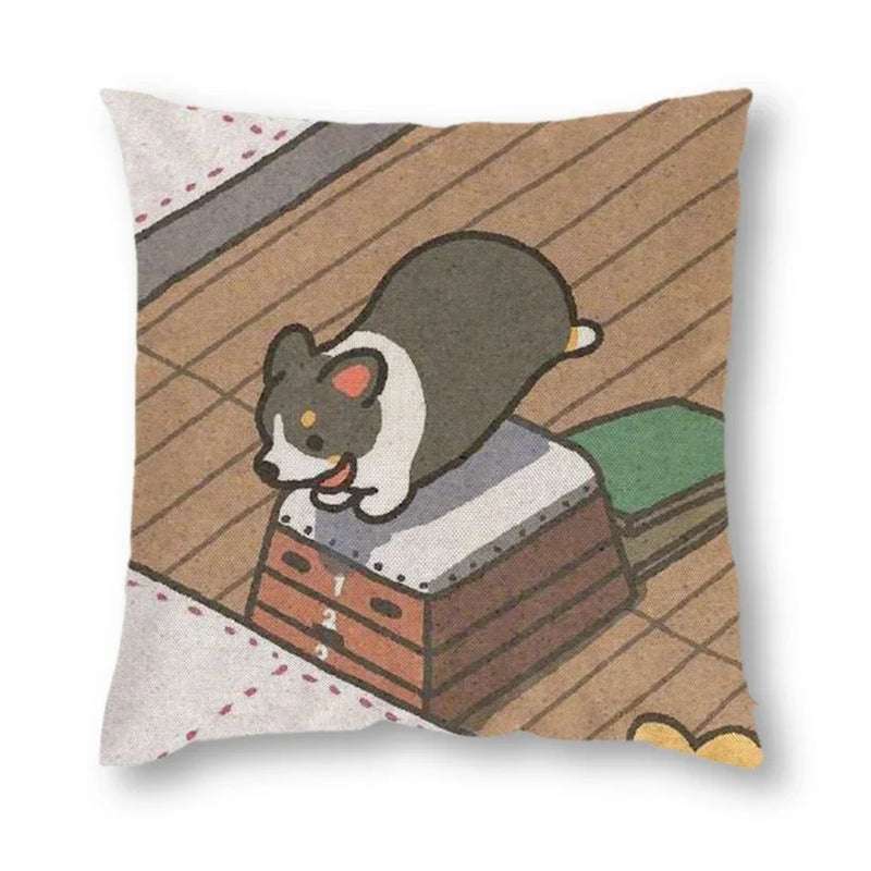 Axyaa Corgi Daily Life Linen Pillow Cover 45*45cm