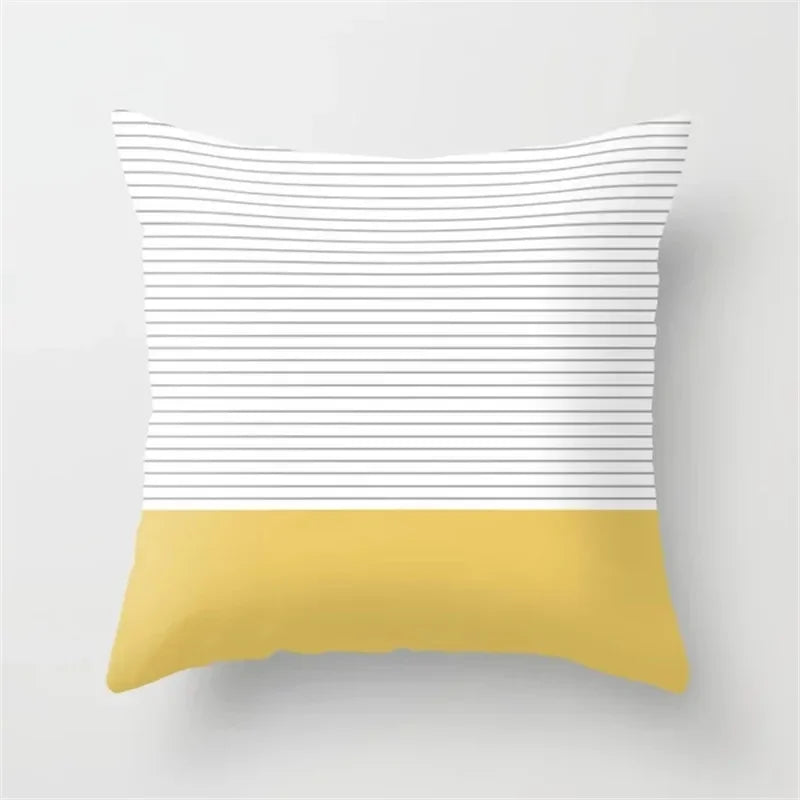 Yellow Geometric Polyester Cushion Cover by Axyaa - Modern Black Letter Pillow Cover
