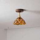Axyaa Amber Glass LED Ceiling Light Fixture with Wood Canopy - Modern Home Lighting