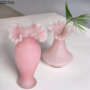 Axyaa Pink Floral Glass Vase Table Decoration Elegant Flower Arrangement Aesthetic Home Decor