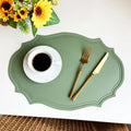 Axyaa Green Oval PU Leather Placemats Set, Irregular Shape, Oil-Proof, Table Mats