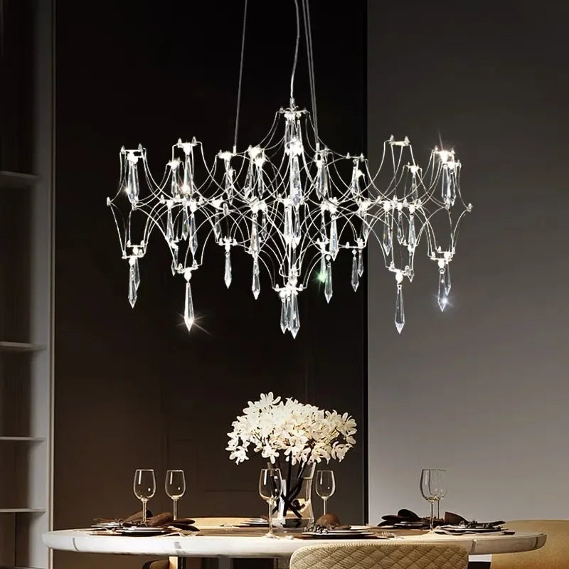 Axyaa Starry Crystal Chandelier: Luxe Modern Lighting for Hotel, Villa, Dining Room
