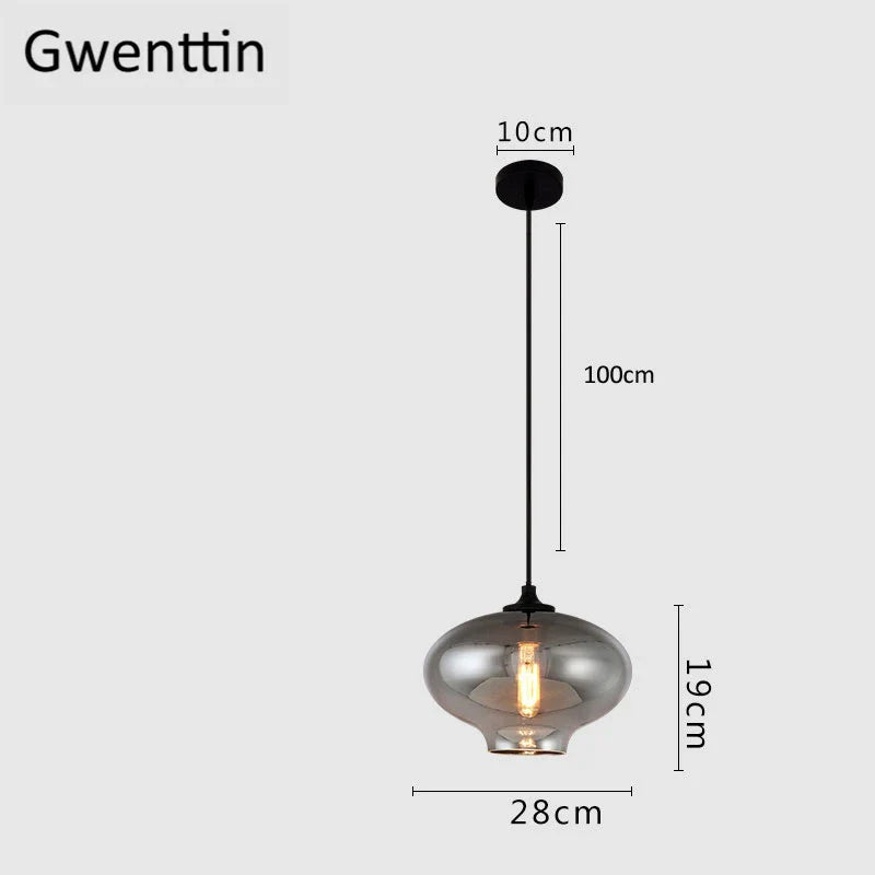 Axyaa Nordic Smoky Gray Glass Pendant Lights LED E27 Industrial Hanging Lamp