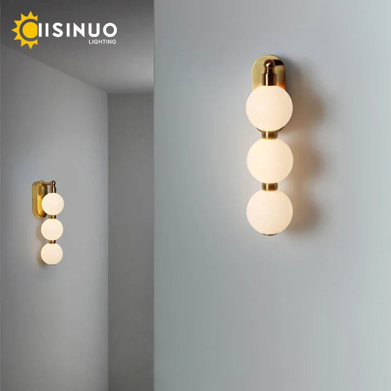 Axyaa White Acrylic Ball Wall Light: Trichromatic Changeable & Gold Metal Finish