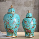 Axyaa Ceramic Floral Vase Set - Antique Porcelain Storage Jars for Rustic Home Decor
