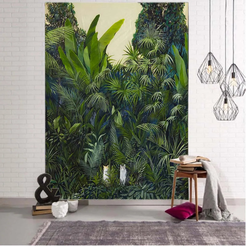 Axyaa Jungle Palm Tree Tapestry: Tropical Plant Leaves Wall Hanging.