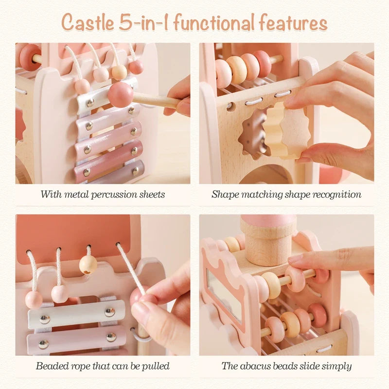 Axya Geometric Castle Block Puzzle: Kids Montessori Wooden Educational Toy