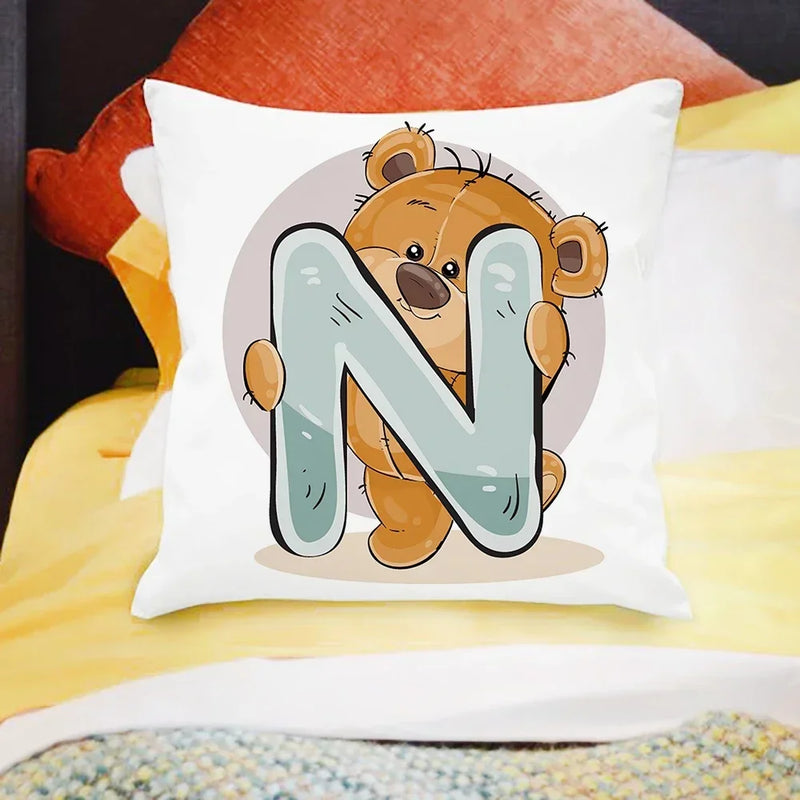 Axyaa Cartoon Bear Alphabet Print Cushion Cover - Children's Room Decor