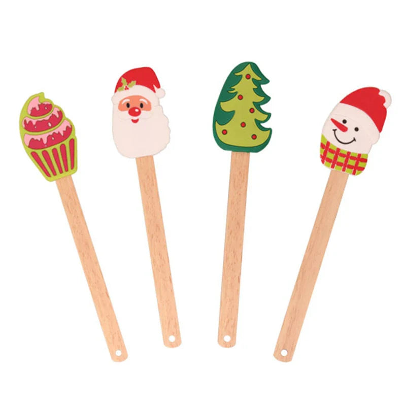 Axyaa Christmas Silicone Spatula with Wooden Handle for Baking