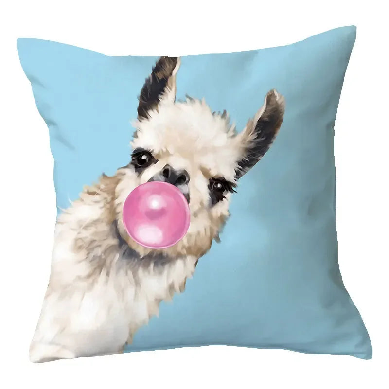 Axyaa Alpaca and Cactus Pattern Pillowcase for Home Sofa Decoration