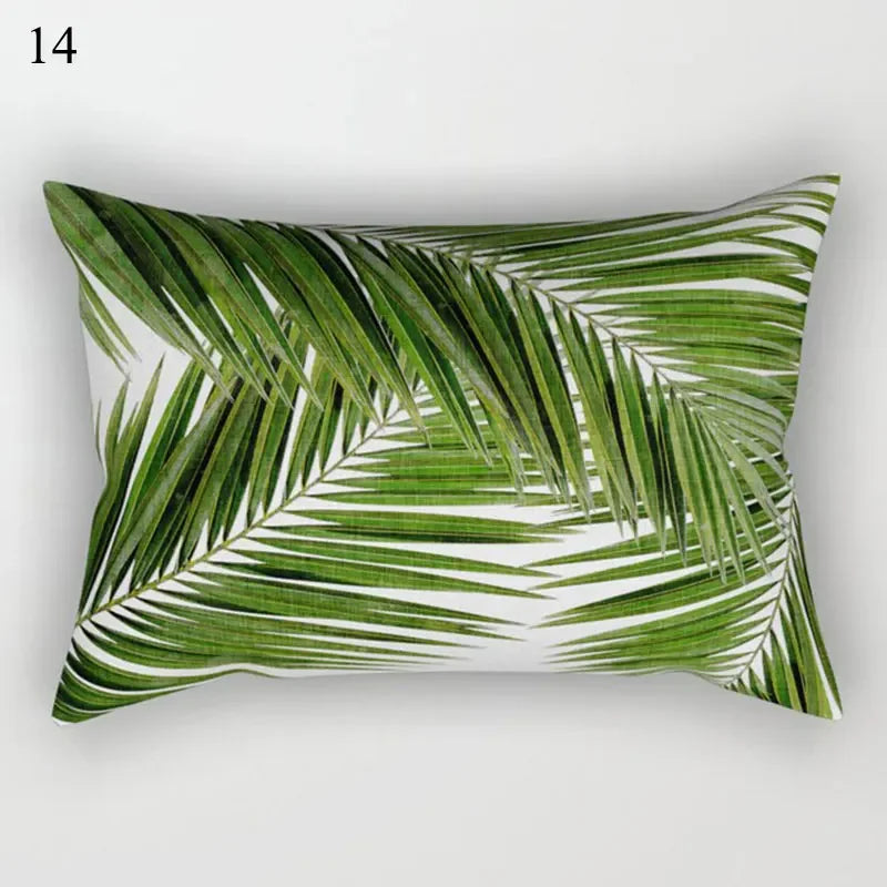 Tropical Green Plant Decor Throw Pillow Cover by Axyaa for Modern Bohemian Style
