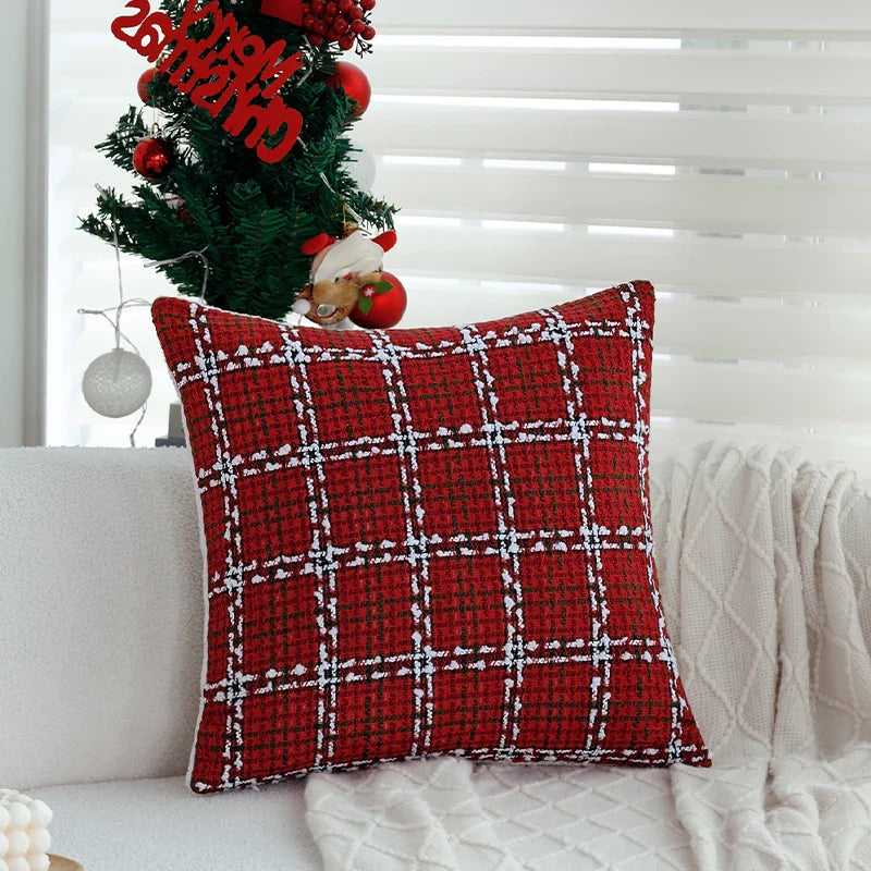 Axyaa Christmas Plaid Retro Pillowcase 45x45 Red Soft Cushion Cover