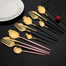 Axyaa Pink Gold Stainless Steel Cutlery Set - 24Pcs Mirror Dinnerware Flatware