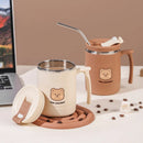 Axyaa Cartoon Insulation Cup with Lid, Straw, Spoon - 500ML Stainless Steel Mug