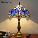 Axyaa Stained Glass Tiffany Table Lamp Mediterranean LED Bedroom Decoration