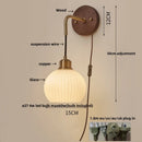 Axyaa Walnut Wood LED Wall Lamp with Pull Chain Switch