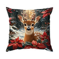 Axyaa Deer & Poinsettia Holiday Lights Cushion Covers for Sofa, Bedroom, Car
