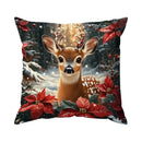 Axyaa Deer & Poinsettia Holiday Lights Cushion Covers for Sofa, Bedroom, Car