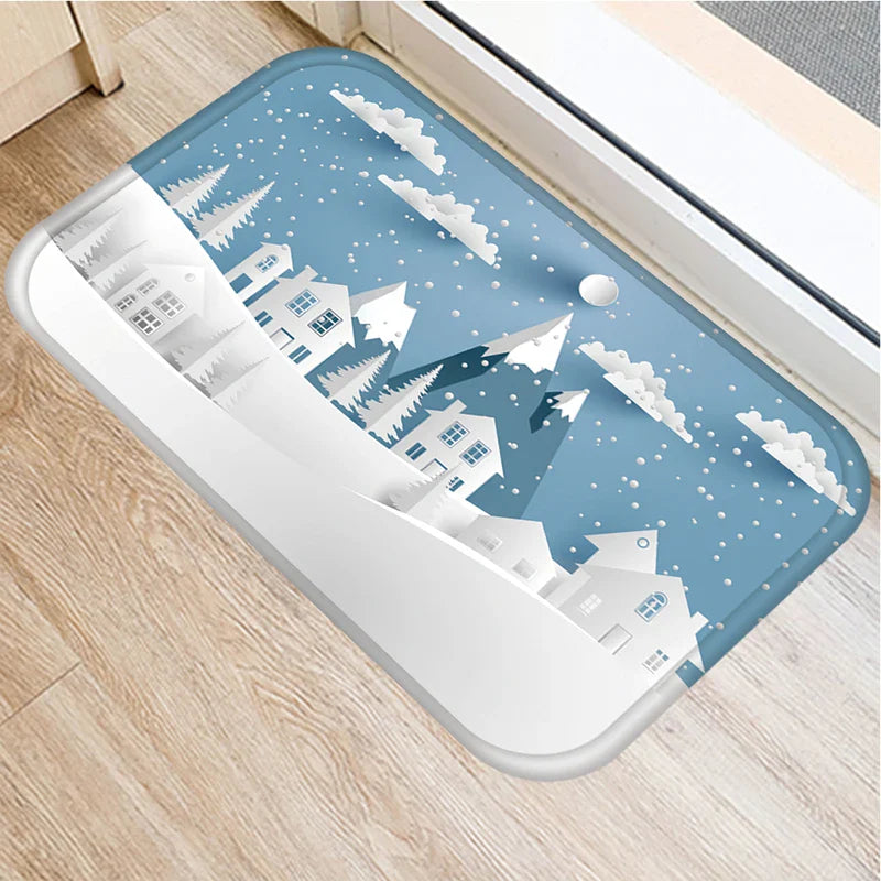 Christmas Snow Deer Pattern Printed Door Mat for Home Decor by Axyaa