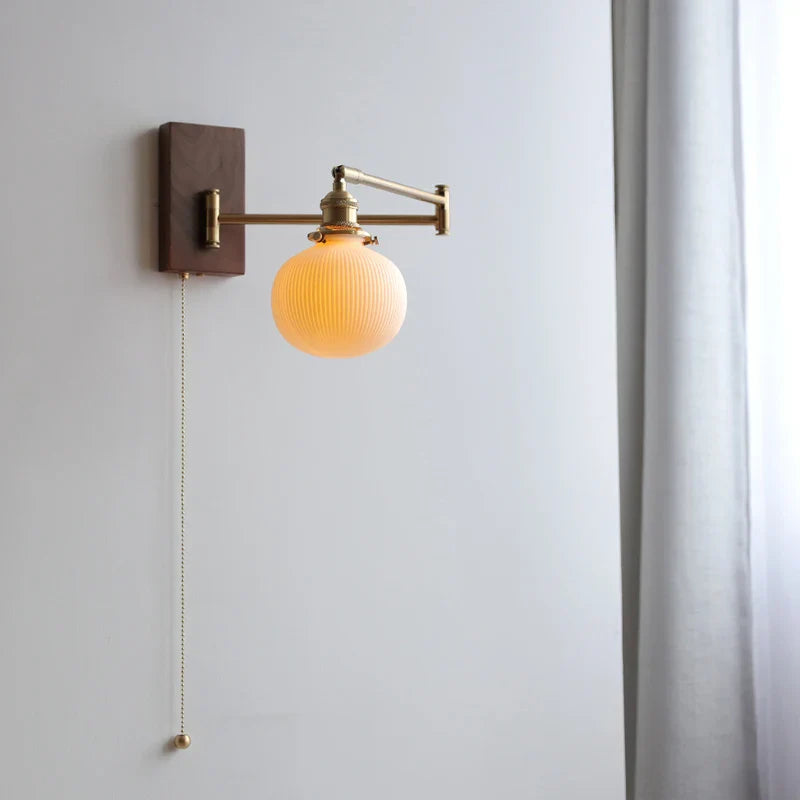 Axyaa Wood Canopy LED Wall Lamp with Pull Chain Switch