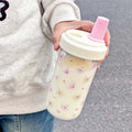 Axyaa Purple Bow Straw Cup: Cute Bubble Tea Coffee Milk Water Bottle, Large Capacity