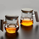 Axyaa Thermal Glass Mug with Lid and Wood Handle - Creative Office Coffee Cup