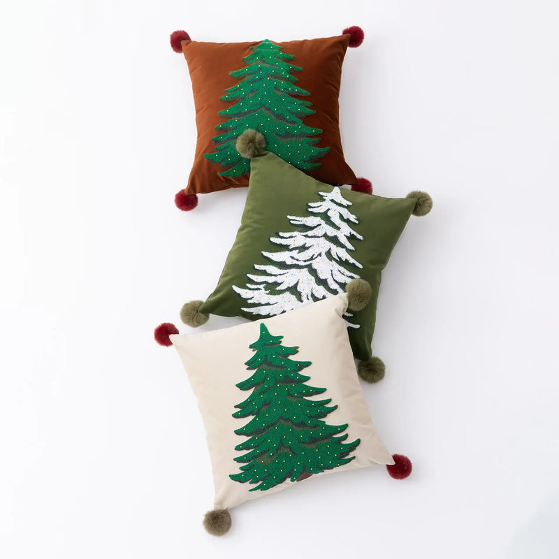 Axyaa Velvet Christmas Pillow Cover Snow Tree Embroidery Rustic Decor