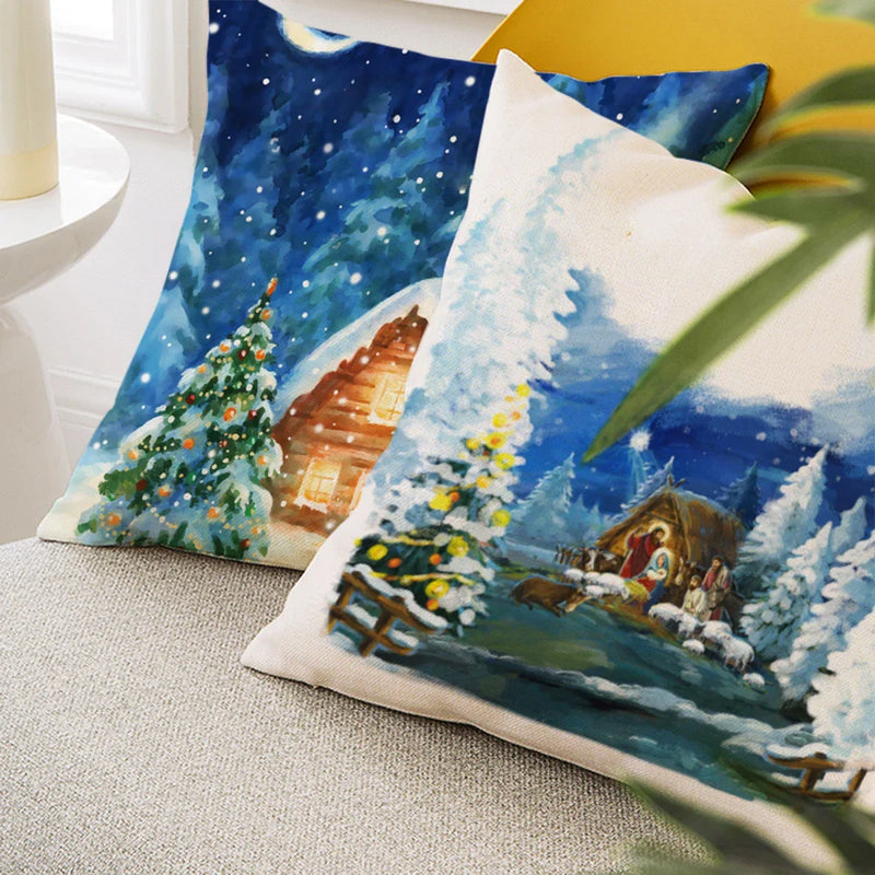 Axyaa Christmas Linen Cushions 45x45 for Living Room Sofa Decor
