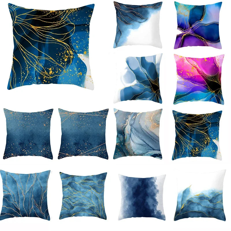 Axyaa Light Luxury Blue Abstract Print Throw Pillow Cover - Marble Stripe