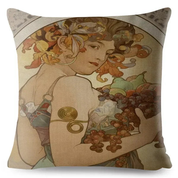 Beige Art Nouveau Gallery Cushion Cover for Home Decor - Axyaa