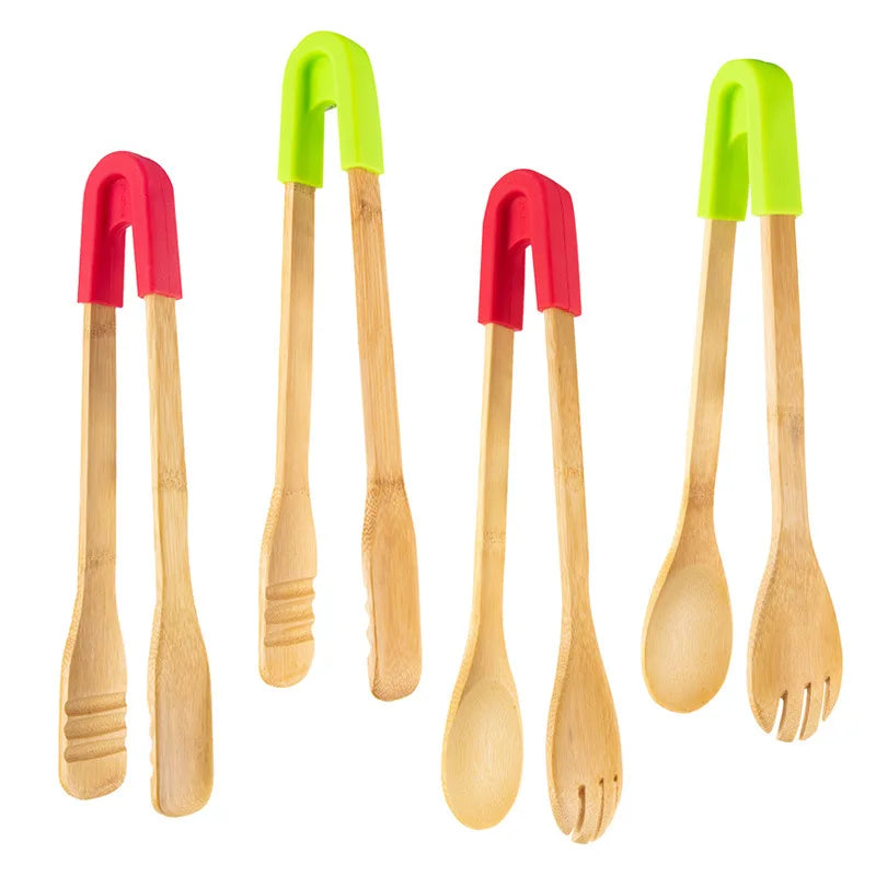 Axyaa Bamboo Food Clips BBQ Tongs Bread Clamps Kitchen Cooking Accessories