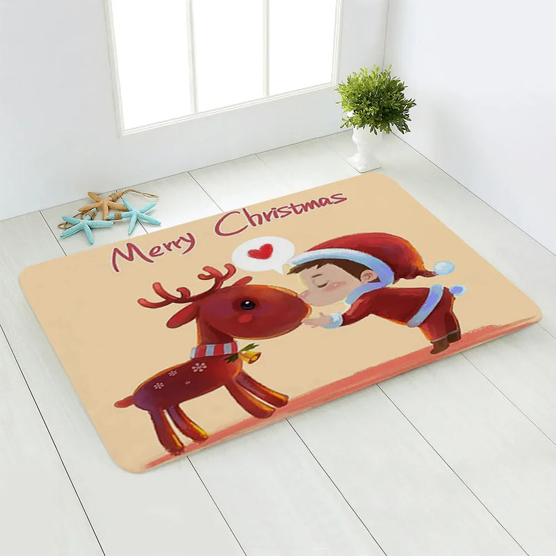 Santa Deer Welcome Mat by Axyaa: Festive Holiday Non-Slip Floor Decor