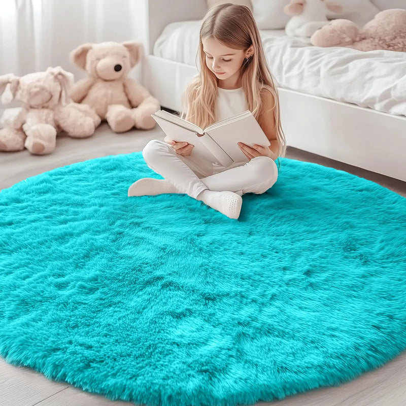 Axyaa Plush Round Carpets: Non-Slip, Washable Rugs for Living Room & Bedroom